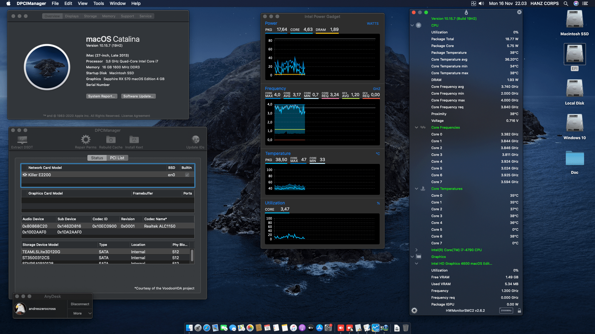 Success Hackintosh macOS Catalina 10.15.7 Build 19H2 in MSI B85-G43 Gaming + Intel Core i7 4790 + Sapphire RX 570